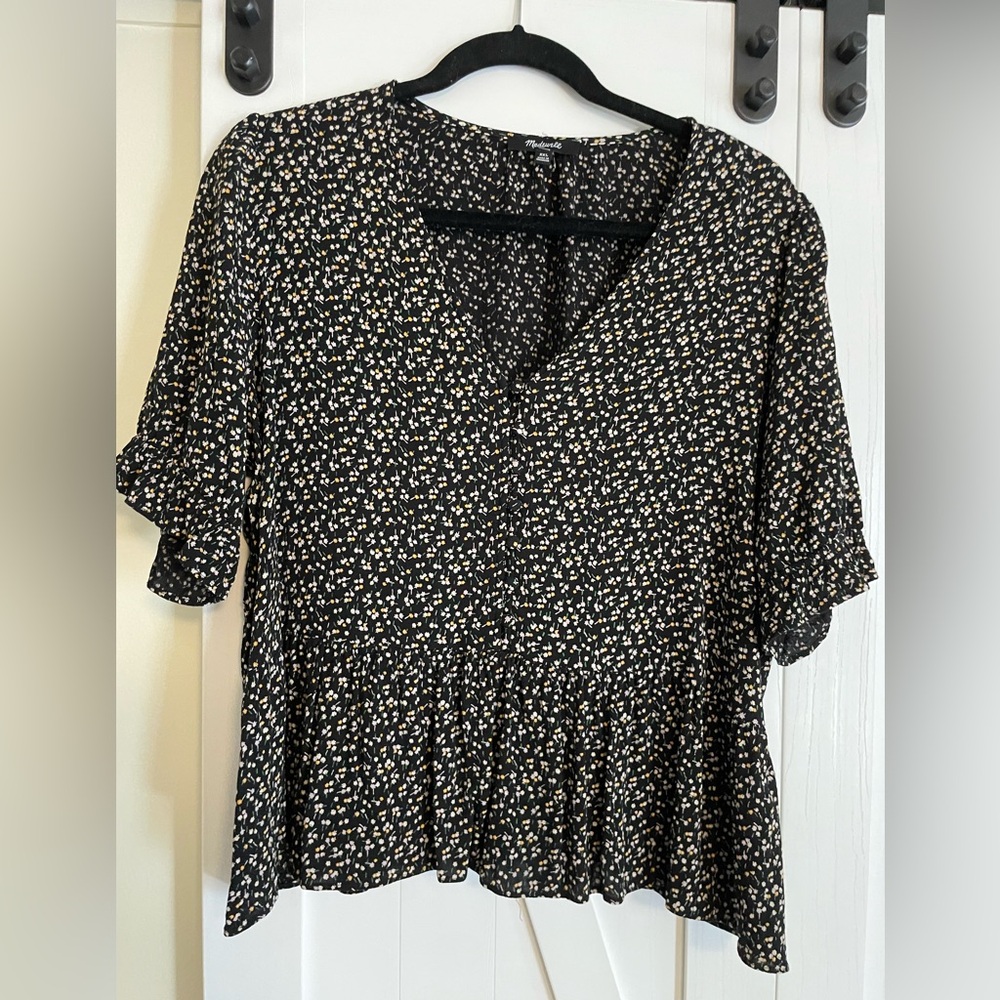 Madewell Black Floral Peplum Top